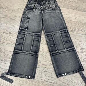 Black Wide Leg Jeans with Paneled Design